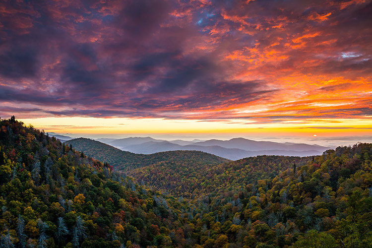 Scenic Autumn Sunrise Blue Ridge Parkway Landscape Photography Fine Art Print