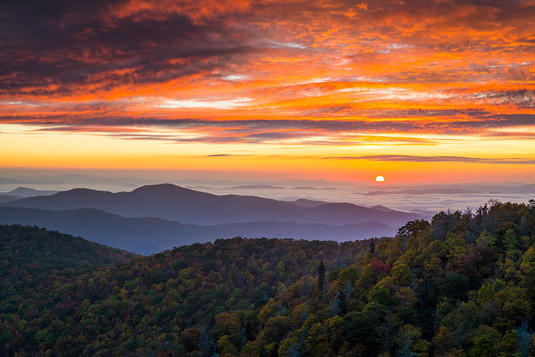 Autumn Sunrise Blue Ridge Parkway East Fork Overlook Landscape Print