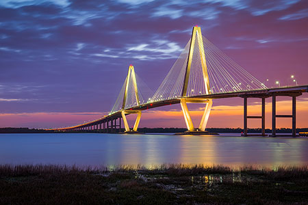 Sunset at Arthur Ravenel Bridge Charleston South Carolina Photography